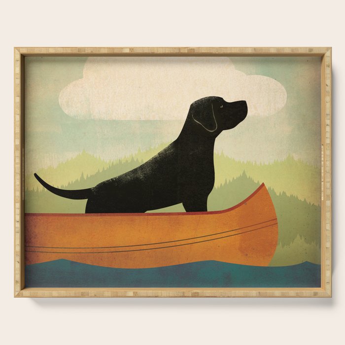 Black Lab Labrador Retriever Dog Canoe Ride Serving Tray Gallery Image 1
