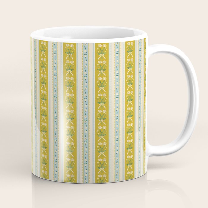 Vintage rose flower bouquet stripe art pattern Coffee Mug Gallery Image 1