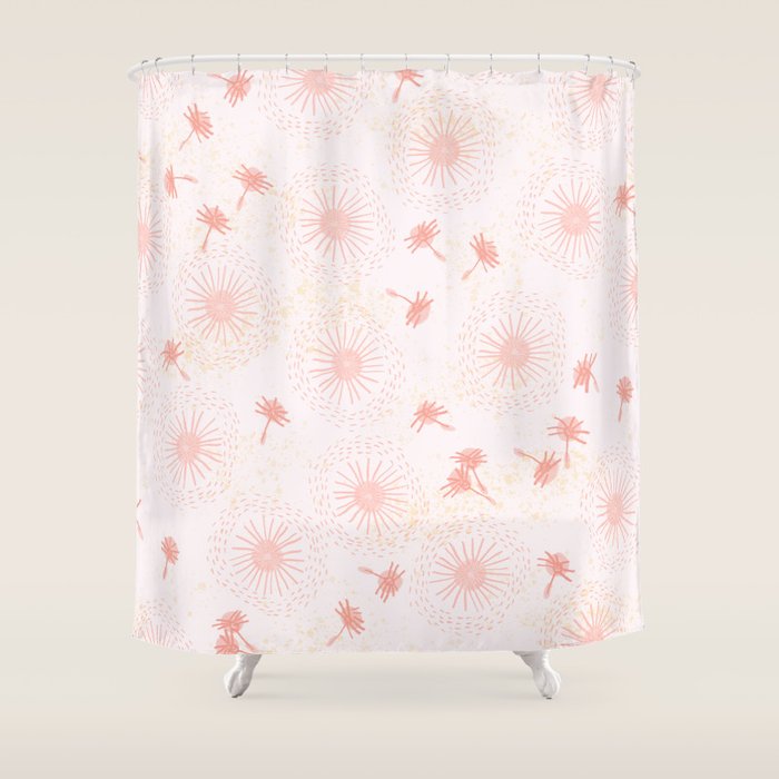 Make A Wish Dandelion Pattern in Pastel Pink & Peach Shower Curtain Gallery Image 1