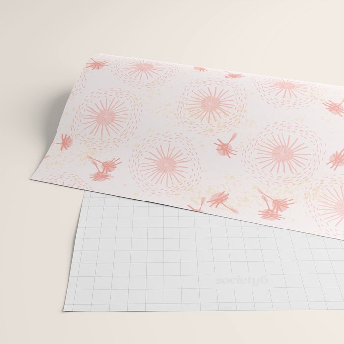 Make A Wish Dandelion Pattern in Pastel Pink & Peach Wrapping Paper Gallery Image 2