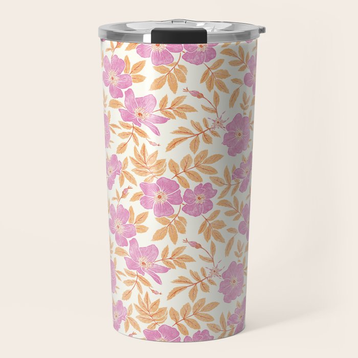 Wild Mountain Roses - sunset pink and orange  Travel Mug Gallery Image 1