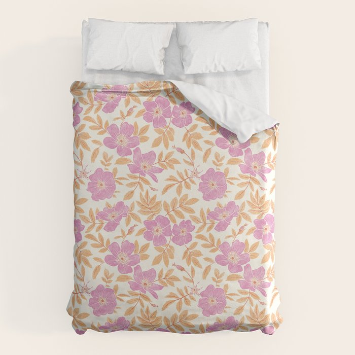 Wild Mountain Roses - sunset pink and orange  Duvet Cover Gallery Image 1
