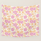 Wild Mountain Roses - sunset pink and orange  Wall Tapestry Gallery Image 4