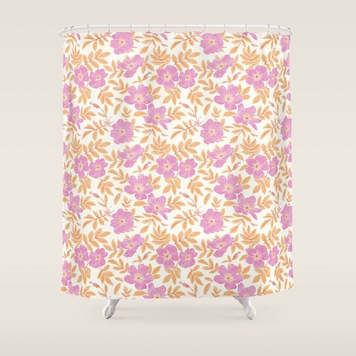 Wild Mountain Roses - sunset pink and orange  Shower Curtain Gallery Image 1