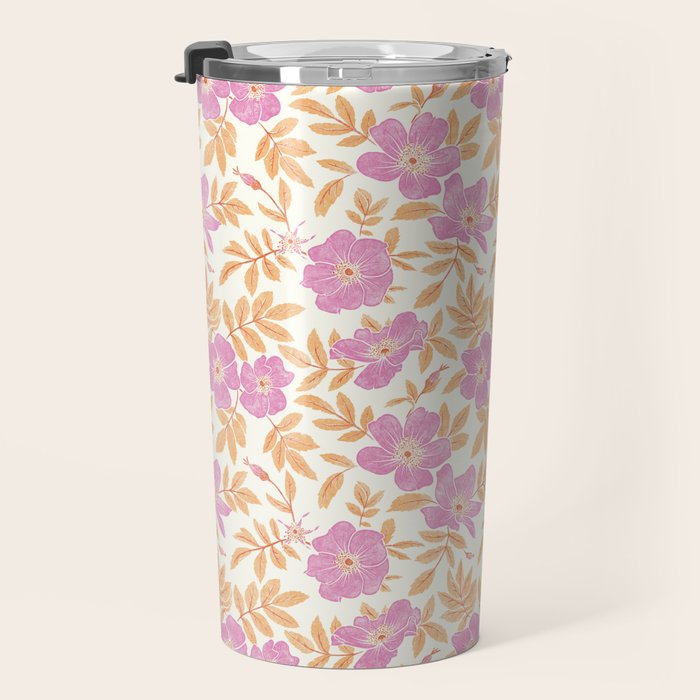 Wild Mountain Roses - sunset pink and orange  Travel Mug Gallery Image 3