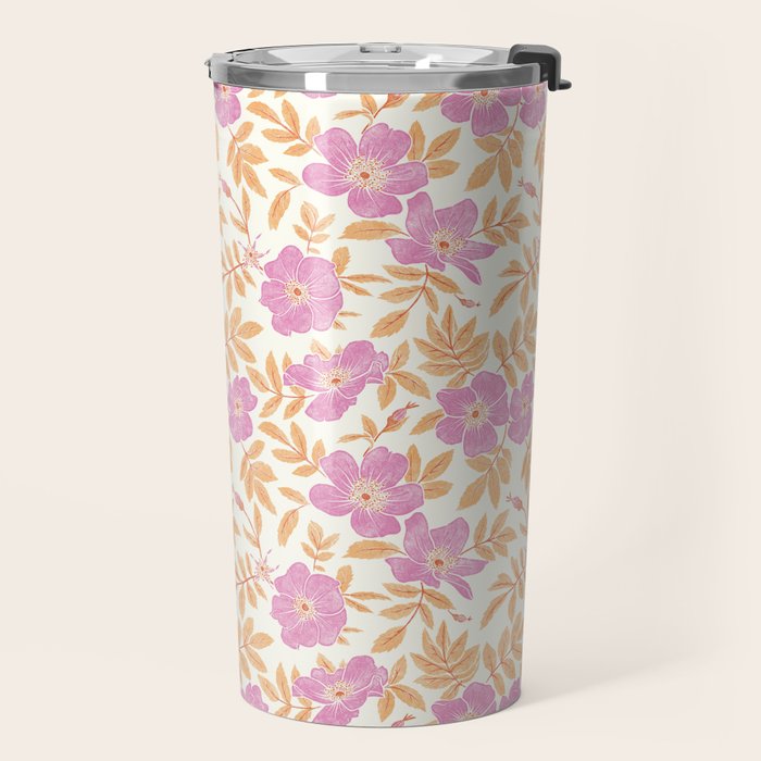 Wild Mountain Roses - sunset pink and orange  Travel Mug Gallery Image 2