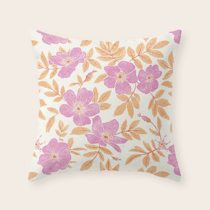 Wild Mountain Roses - sunset pink and orange  Throw Pillow Gallery Image 1