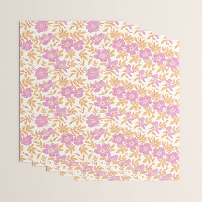 Wild Mountain Roses - sunset pink and orange  Wrapping Paper Gallery Image 3