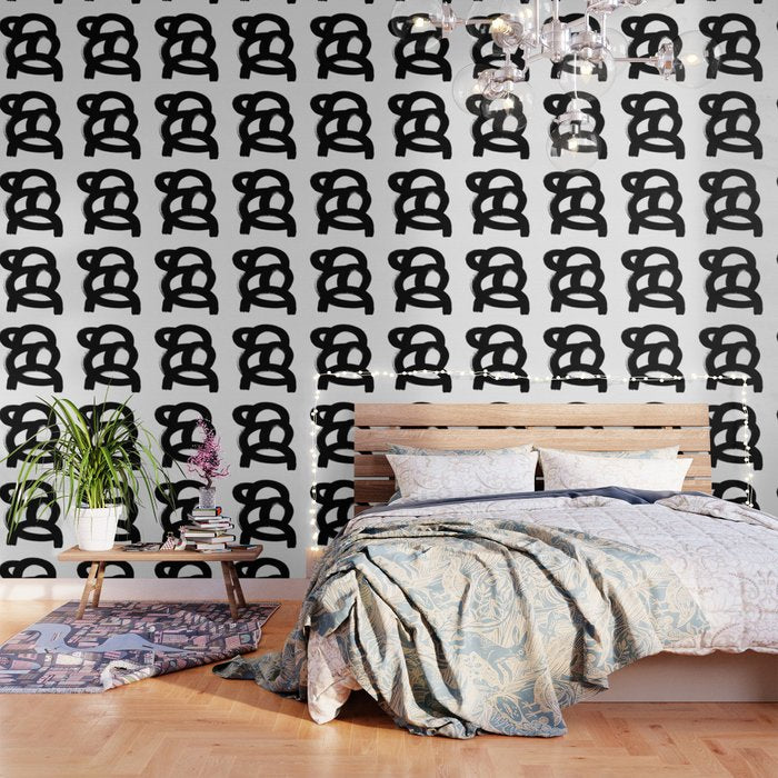 Black & White Minimalist Abstract Mid century Ink Art Dark Brush Strokes Wallpaper Gallery Image 1