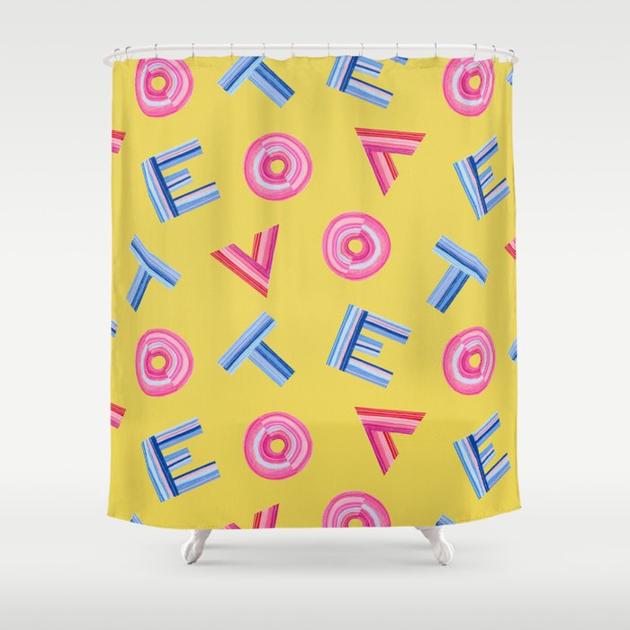 Cast Your Vote | Hand-Lettered Pattern in Yellow Shower Curtain Gallery Image 1