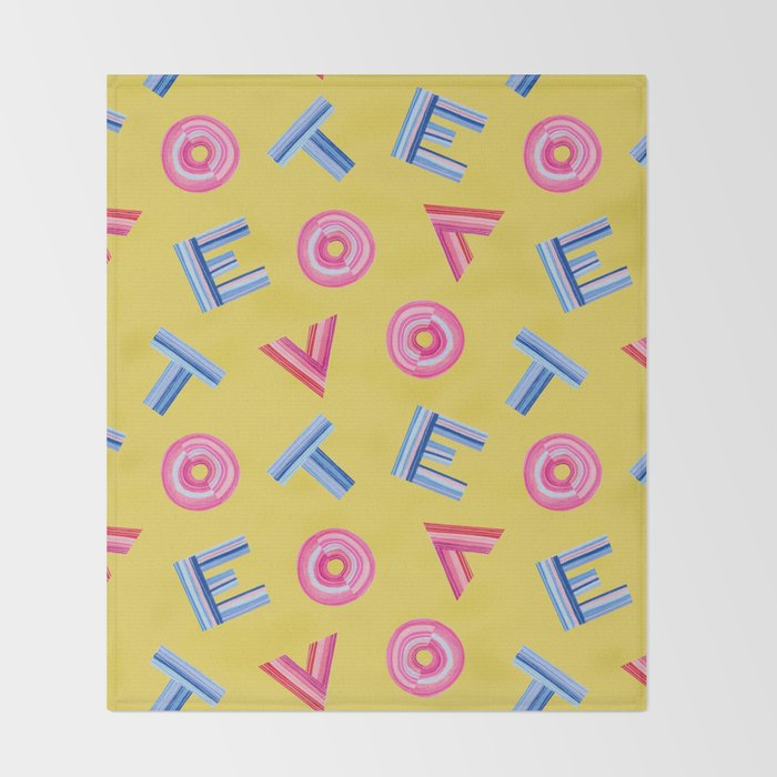 Cast Your Vote | Hand-Lettered Pattern in Yellow Throw Blanket Gallery Image 2