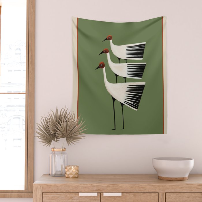 Striped Bird Trio Wall Tapestry Gallery Image 2