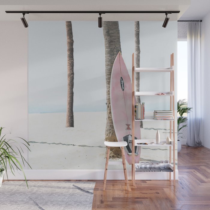 California Beach Pink Surfboard Wall Mural Gallery Image 1
