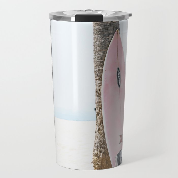 California Beach Pink Surfboard Travel Mug Gallery Image 1