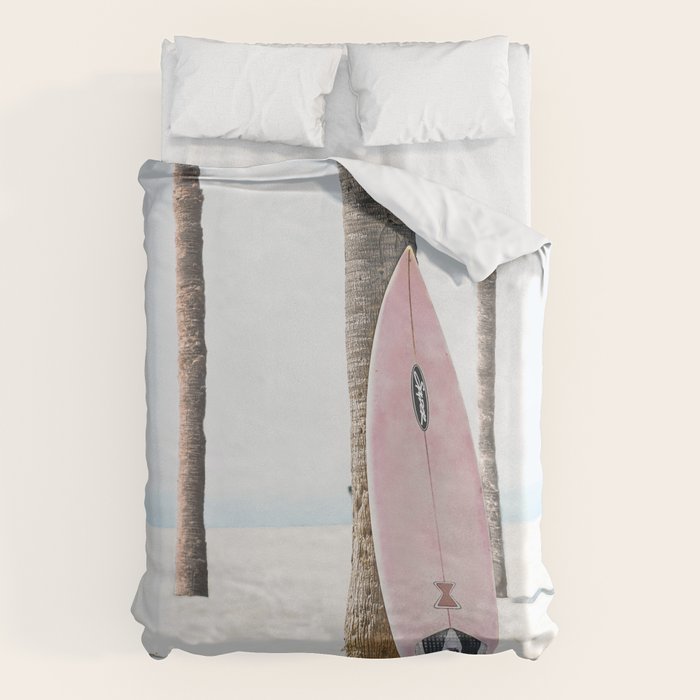 California Beach Pink Surfboard Duvet Cover Gallery Image 1