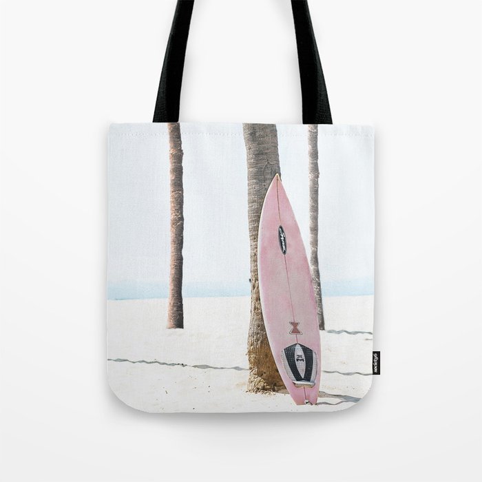 California Beach Pink Surfboard Tote Bag Gallery Image 1