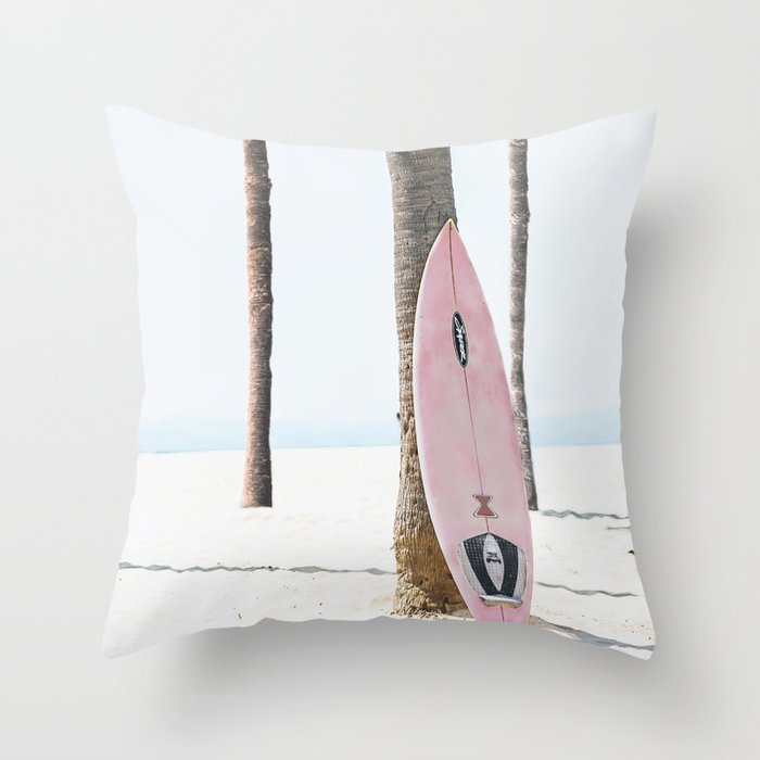 California Beach Pink Surfboard Throw Pillow Gallery Image 6
