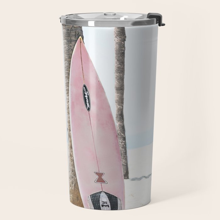 California Beach Pink Surfboard Travel Mug Gallery Image 2