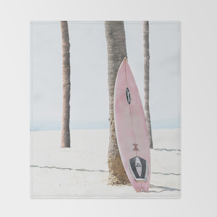 California Beach Pink Surfboard Throw Blanket Gallery Image 2