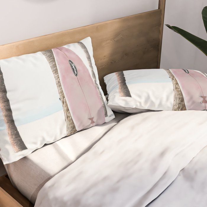 California Beach Pink Surfboard Pillow Sham Gallery Image 2