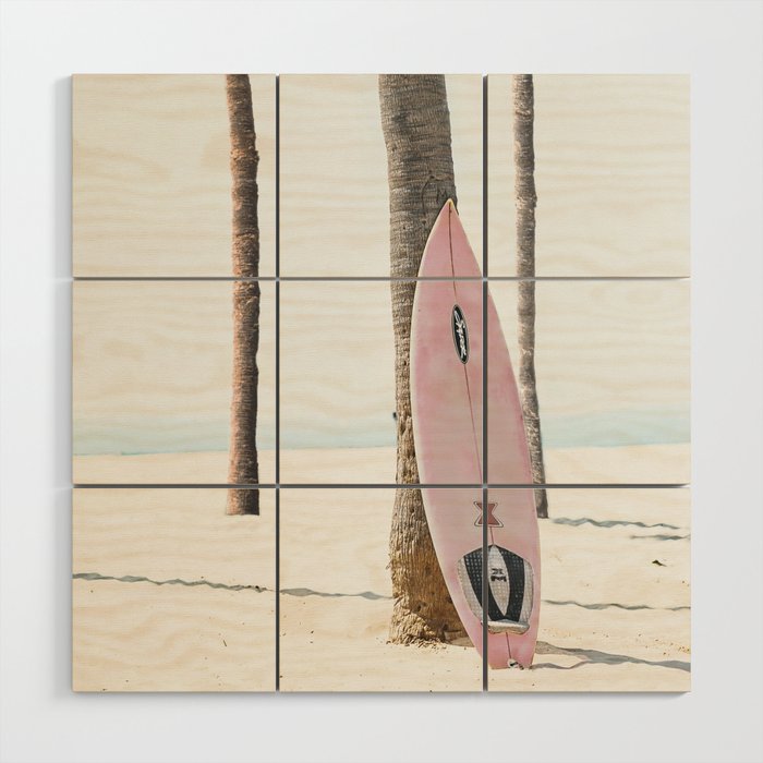 California Beach Pink Surfboard Wood Wall Art Gallery Image 1