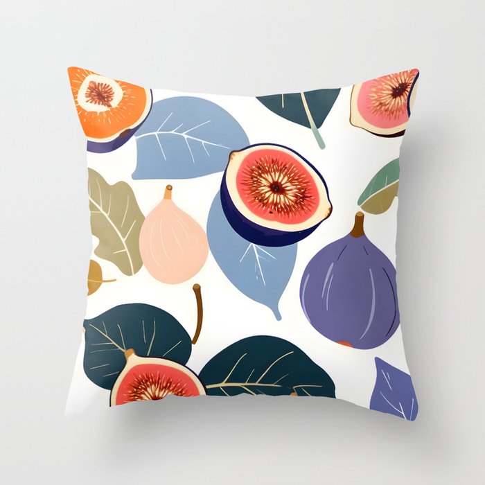 Fig Bohème, Botanical Fruits Food Nature, Vintage Plants Free-style Illustration Jungle, Garden Forest Summer Juicy Bohemian Sweetness Throw Pillow Gallery Image 6