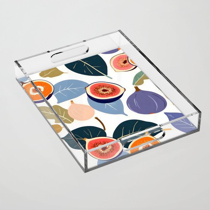 Fig Bohème, Botanical Fruits Food Nature, Vintage Plants Free-style Illustration Jungle, Garden Forest Summer Juicy Bohemian Sweetness Acrylic Tray Gallery Image 1