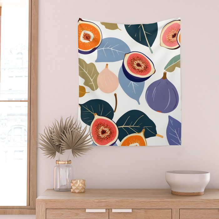 Fig Bohème, Botanical Fruits Food Nature, Vintage Plants Free-style Illustration Jungle, Garden Forest Summer Juicy Bohemian Sweetness Wall Tapestry Gallery Image 2