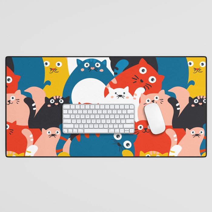 Silly Cats Crowd Pattern Desk Mat Gallery Image 1