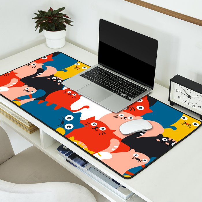 Silly Cats Crowd Pattern Desk Mat Gallery Image 2