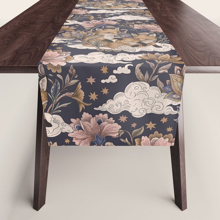 Fox Cubs in Moonlit Garden Table Runner Gallery Image 1
