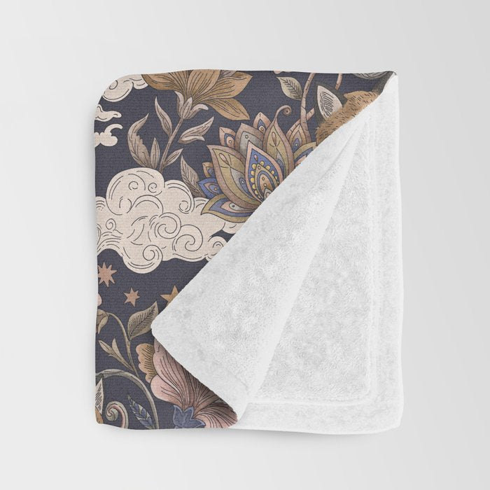 Fox Cubs in Moonlit Garden Throw Blanket Gallery Image 3