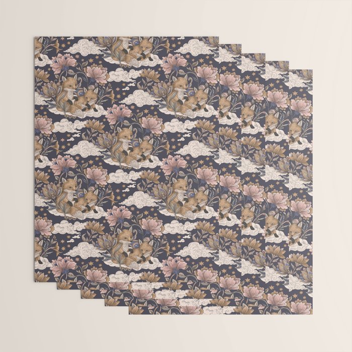 Fox Cubs in Moonlit Garden Wrapping Paper Gallery Image 3