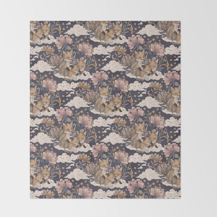Fox Cubs in Moonlit Garden Throw Blanket Gallery Image 2
