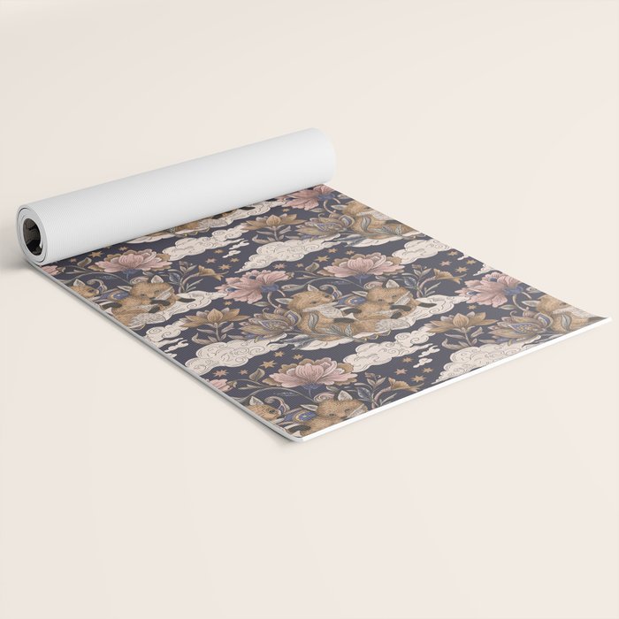 Fox Cubs in Moonlit Garden Yoga Mat Gallery Image 2