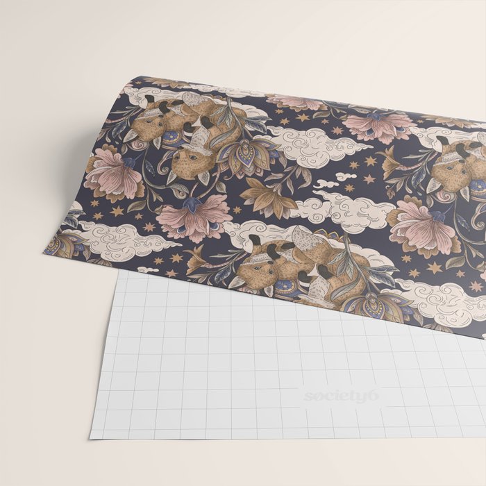 Fox Cubs in Moonlit Garden Wrapping Paper Gallery Image 2