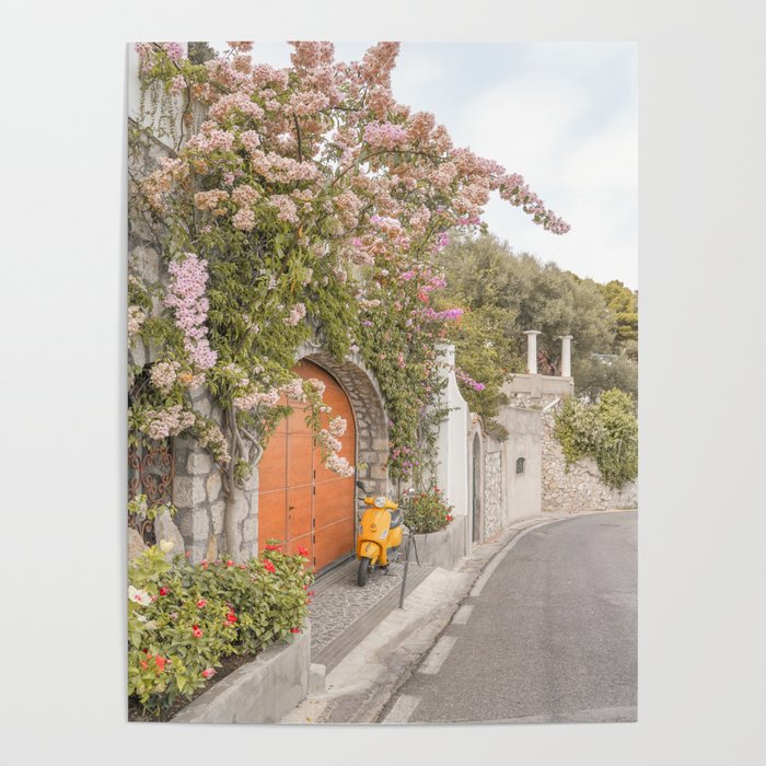 Floral Road on Capri Island | Pastel Color Street in Italy Summer Art Print | Wanderlust Vibes Travel Photography Poster Gallery Image 1