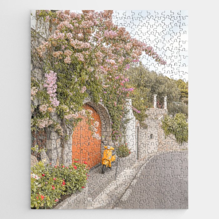 Floral Road on Capri Island | Pastel Color Street in Italy Summer Art Print | Wanderlust Vibes Travel Photography Jigsaw Puzzle Gallery Image 1