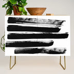 Stripes Black & White Minimalist Abstract Mid century Ink Art Dark Brush Strokes Credenza Gallery Image 1