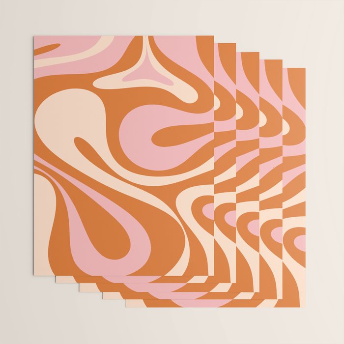 Mod Swirl Retro Abstract Pattern Orange Pink Cream Wrapping Paper Gallery Image 3
