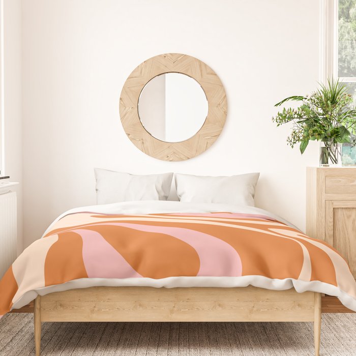 Mod Swirl Retro Abstract Pattern Orange Pink Cream Duvet Cover Gallery Image 3