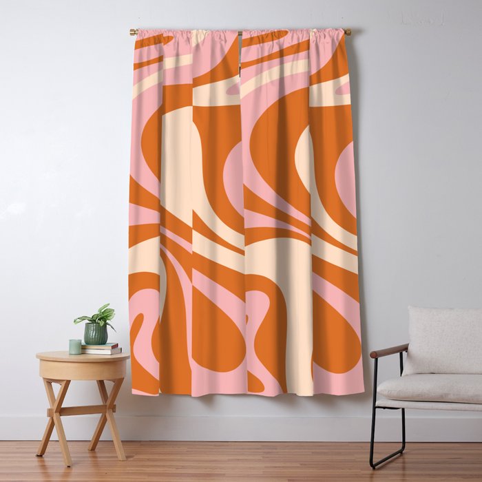 Mod Swirl Retro Abstract Pattern Orange Pink Cream Window Curtain Gallery Image 1