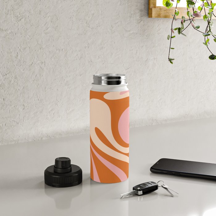 Mod Swirl Retro Abstract Pattern Orange Pink Cream Water Bottle Gallery Image 4