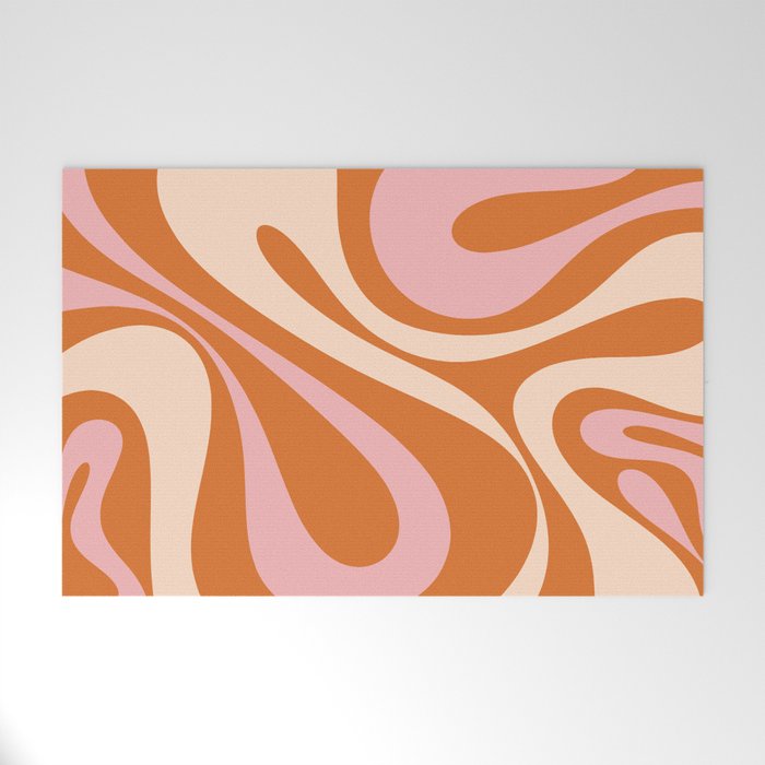Mod Swirl Retro Abstract Pattern Orange Pink Cream Welcome Mat Gallery Image 1