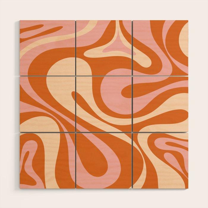 Mod Swirl Retro Abstract Pattern Orange Pink Cream Wood Wall Art Gallery Image 1