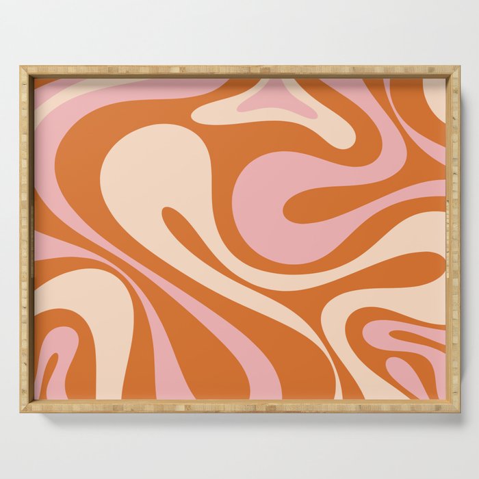 Mod Swirl Retro Abstract Pattern Orange Pink Cream Serving Tray Gallery Image 1