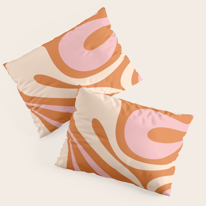 Mod Swirl Retro Abstract Pattern Orange Pink Cream Pillow Sham Gallery Image 1