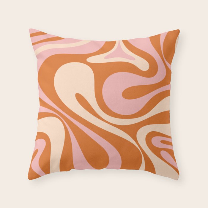Mod Swirl Retro Abstract Pattern Orange Pink Cream Throw Pillow Gallery Image 1