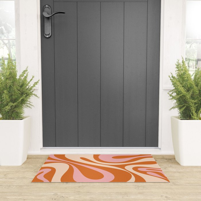 Mod Swirl Retro Abstract Pattern Orange Pink Cream Welcome Mat Gallery Image 3