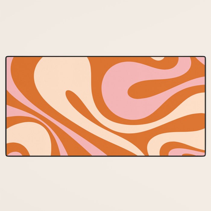 Mod Swirl Retro Abstract Pattern Orange Pink Cream Desk Mat Gallery Image 3